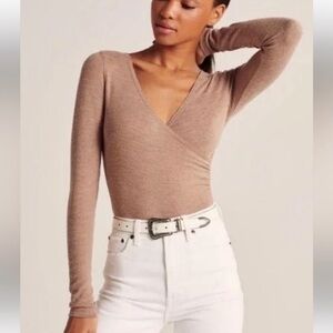 Abercrombie & Fitch Brown Long Sleeve Wrap Bodysuit